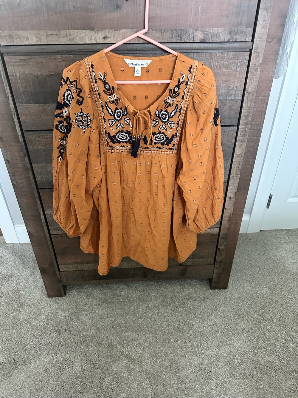 Tantrums Mustard Orange Embroidered Peasant Tunic
